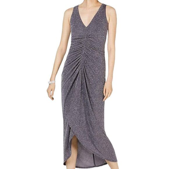 VINCE CAMUTO Women’s Gray Ruched Sleeveless V Neck Midi Evening Dress in Size 8 - Picture 3 of 13